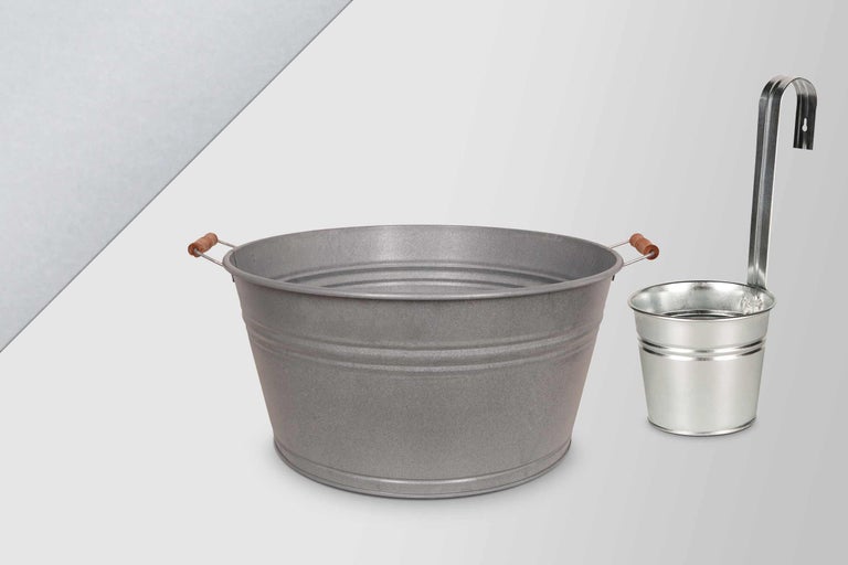 Seau en métal et louche pour accessoires de sauna