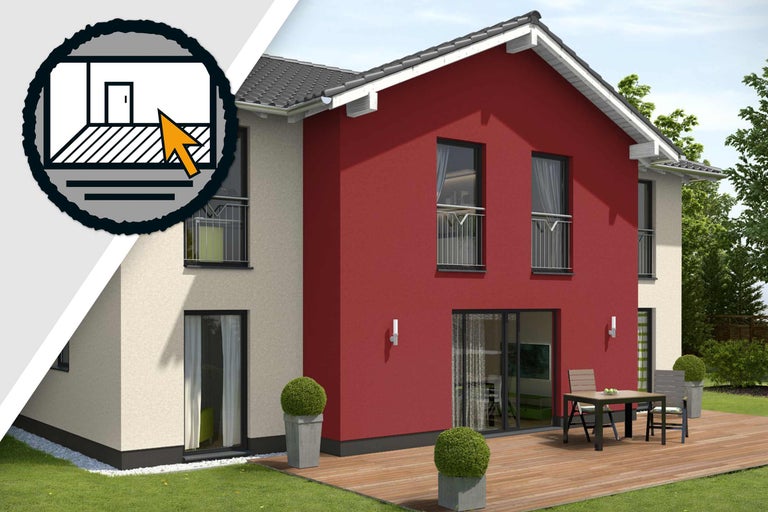 Modernes zweistöckiges Haus mit Terrasse und Garten