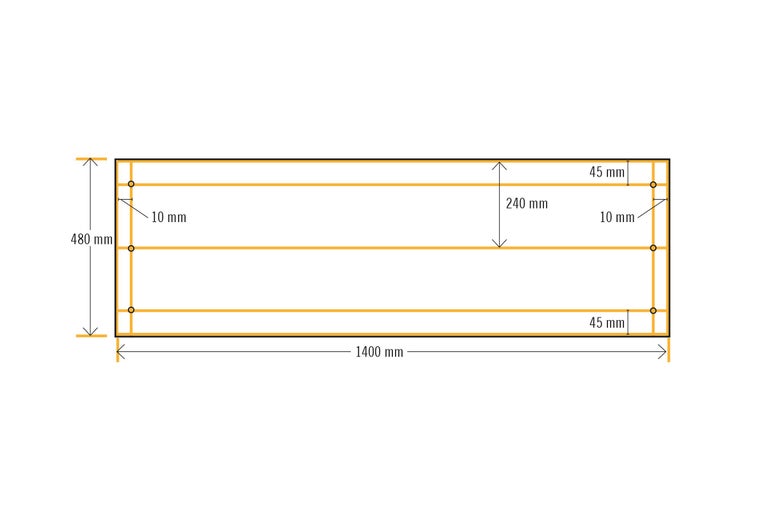 Dessin technique d'un cadre en bois avec dimensions