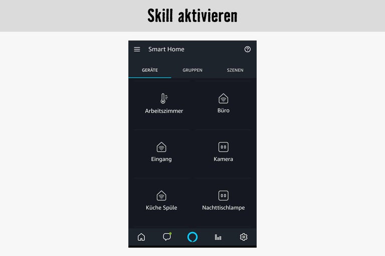 Écran de smartphone avec application Smart Home et différents symboles de pièces