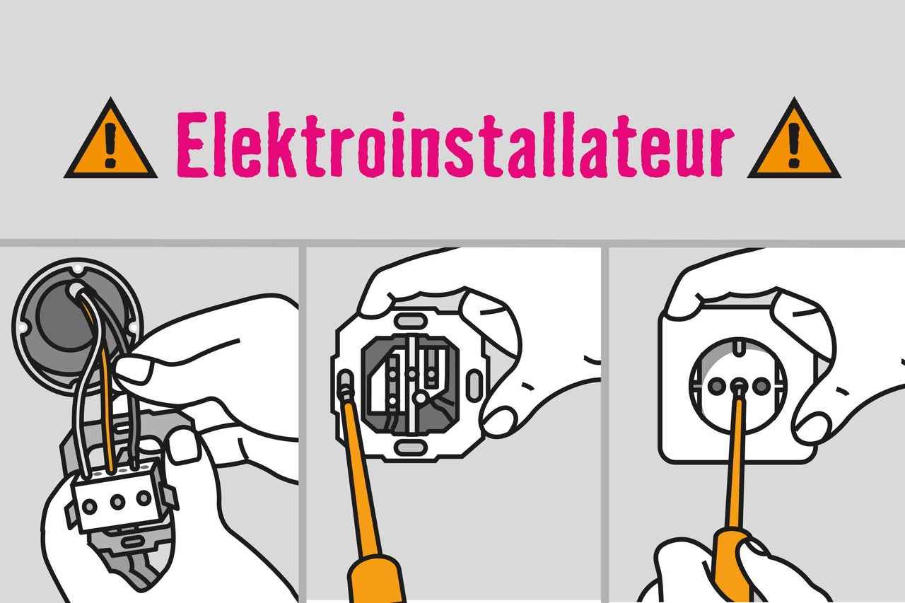Abbildung einer Elektroinstallation mit Warnhinweis