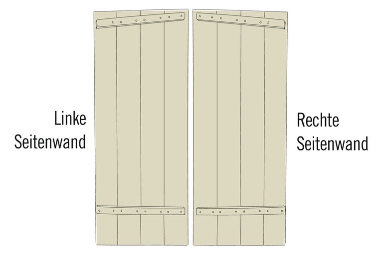 Illustration von linker und rechter Seitenwand aus Holz mit Querstreben