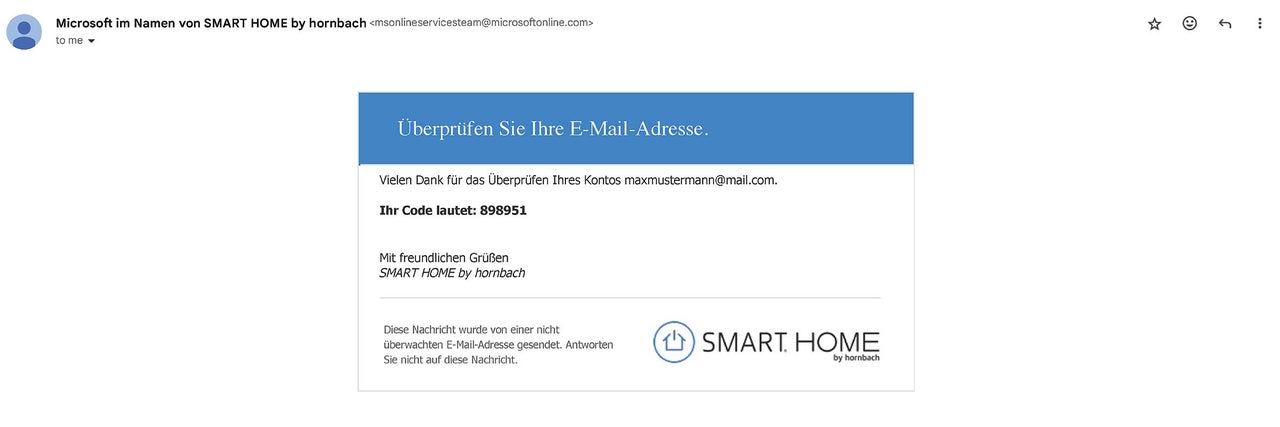 E-Mail von SMART HOME by Hornbach zur E-Mail-Adressbestätigung