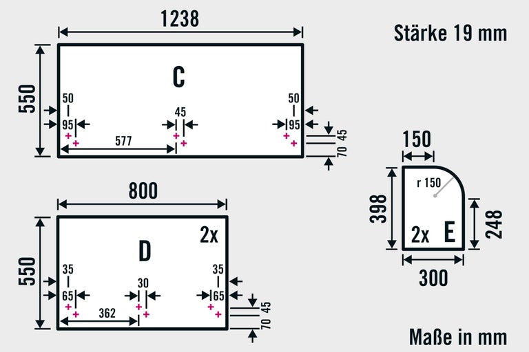Masse und Skizzen für Möbelbauplatten