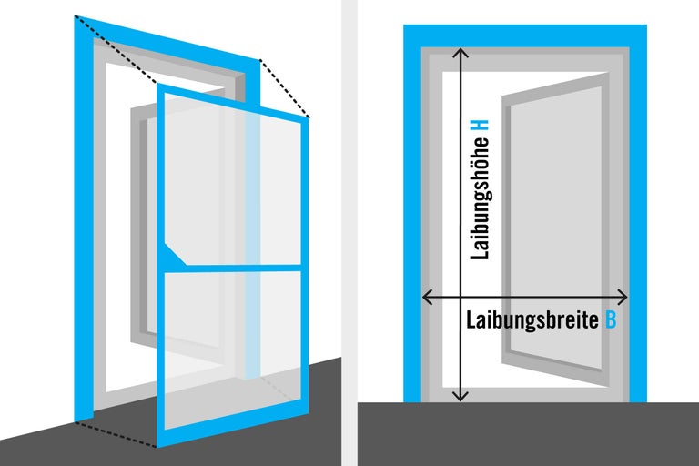 Illustration zeigt die Maße eines Insektenschutzes für Fenster