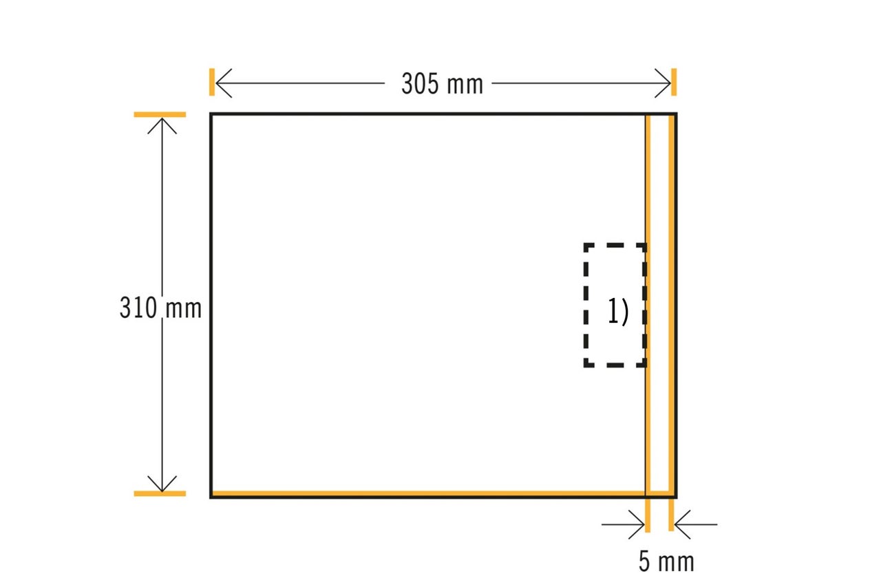 Abbildung mit den Maßen 305 x 310 Millimeter und einem Abstand von 5 Millimeter.