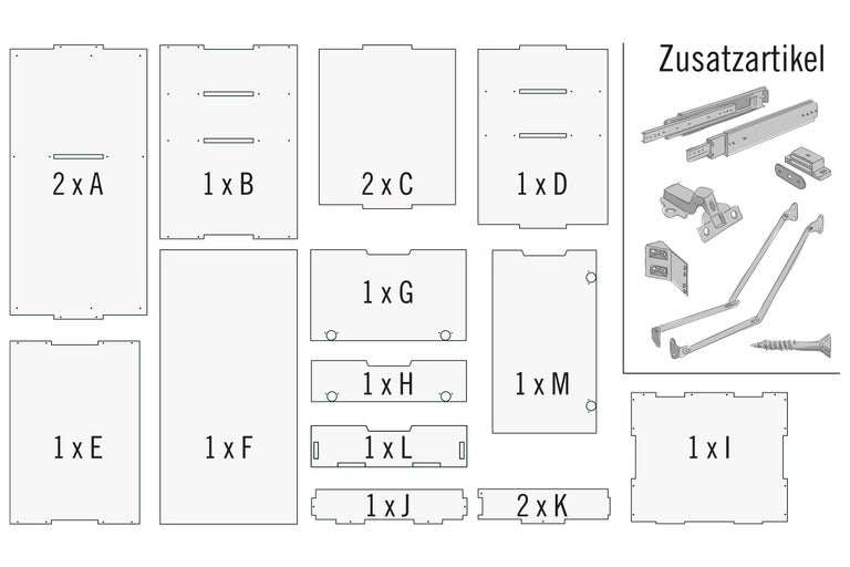 Zusatzartikel: Bauplan mit Holzplatten und Zubehör
