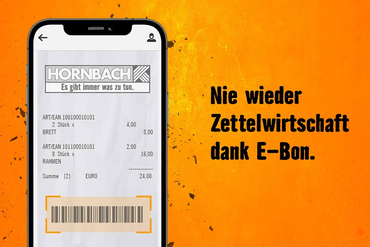 Smartphone mit Hornbach E-Bon App zur digitalen Verwaltung von Einkäufen