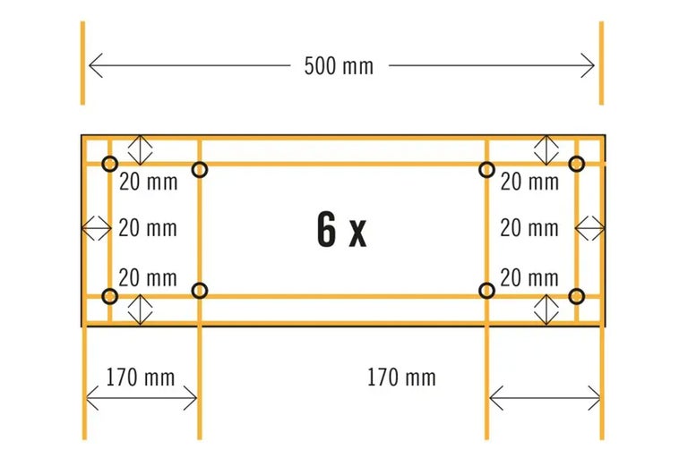 Schematische Darstellung einer Holzkonstruktion mit Maßangaben