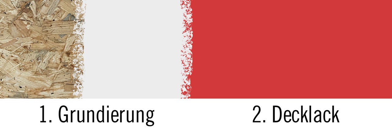 Auftragen von Grundierung und Decklack auf eine Holzplatte