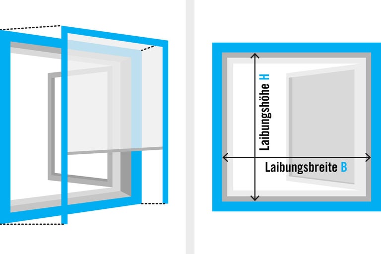 Illustration der Messung von Fensterlaibungshöhe und -breite