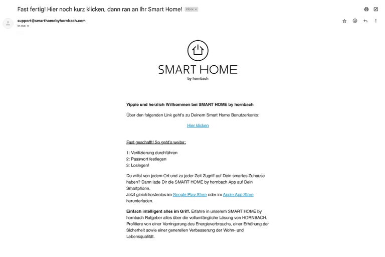 E-Mail mit Informationen zur Smart Home App von Hornbach