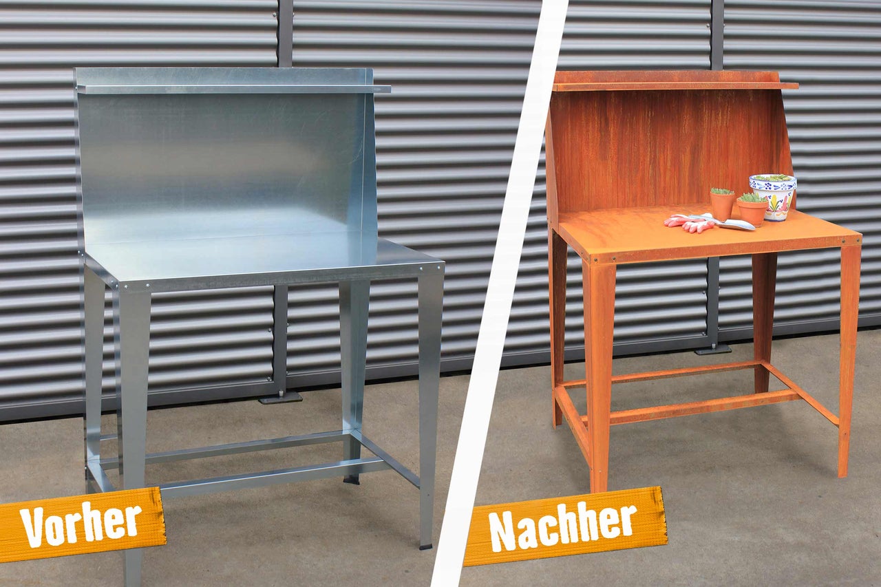 Vorher und Nachher Ansicht eines Gartentisches