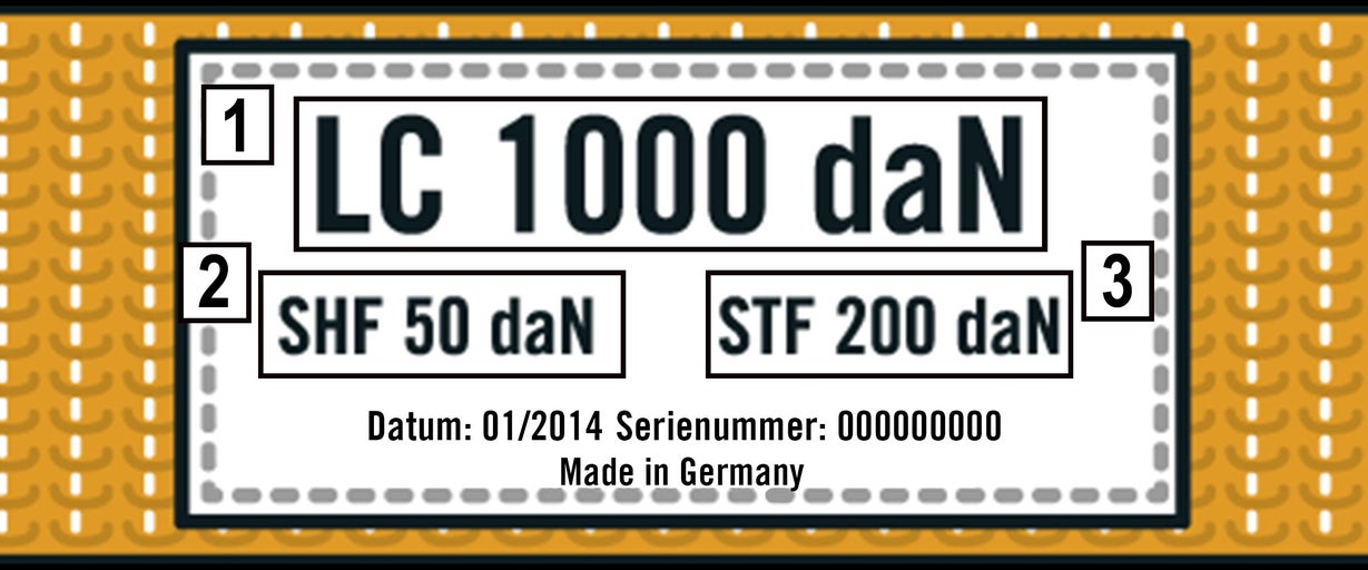 Sicherheitsinformationen: LC 1000 daN, SHF 50 daN, STF 200 daN