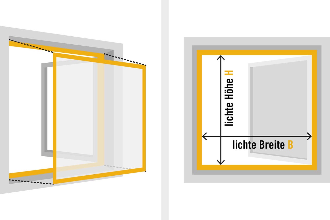 Illustration zur Messung der lichten Breite und Höhe eines Fensters