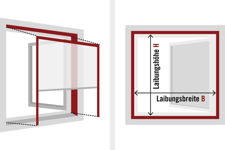Illustration zur Messung der Fensterleibung für die Fenstermontage