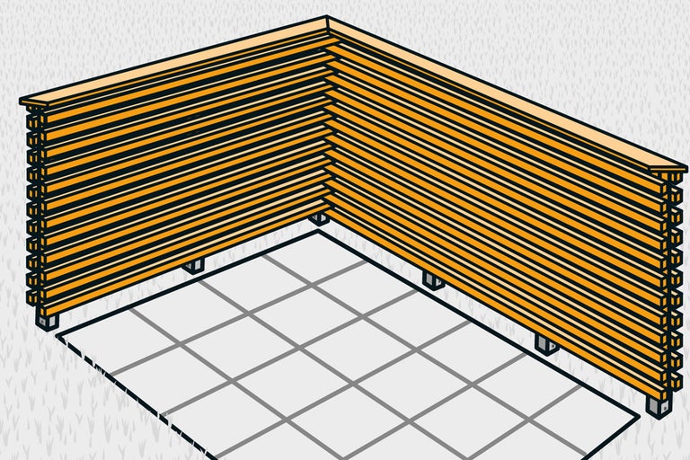 Illustration d'un écran de confidentialité en bois sur un plancher carré