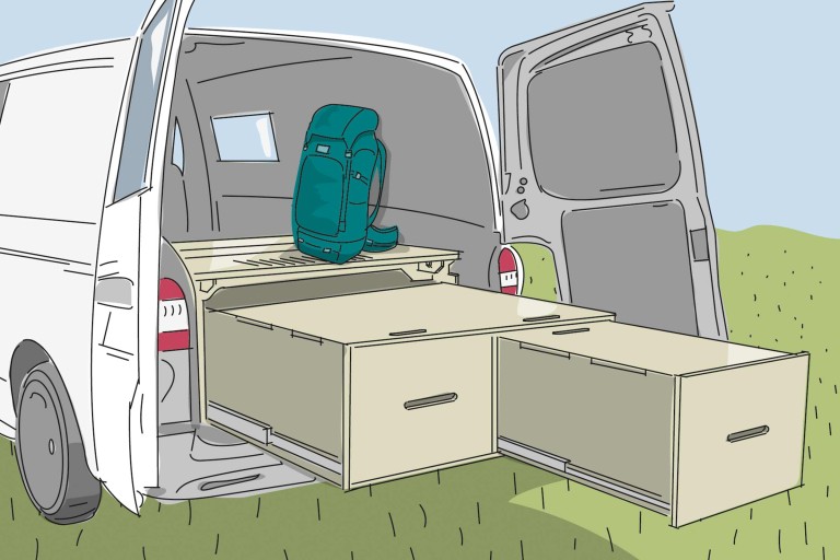 Monter un lit de coffre de camping & tiroirs pour Volkswagen