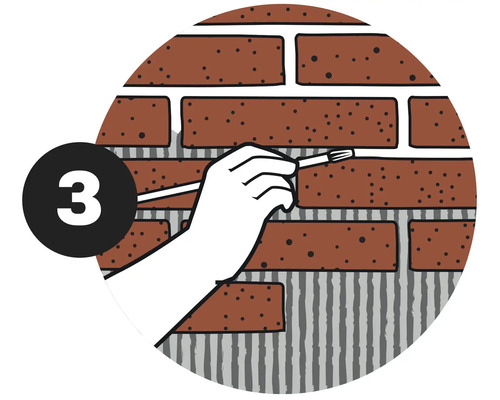 Illustration d''une réparation de maçonnerie avec un pinceau et du mortier de jointoiement, étape 3