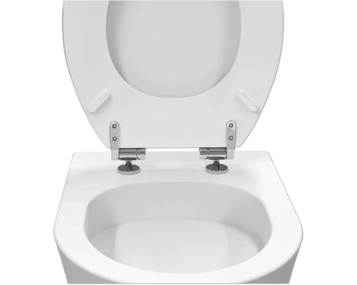 Weißer Toilettensitz mit geöffnetem Deckel