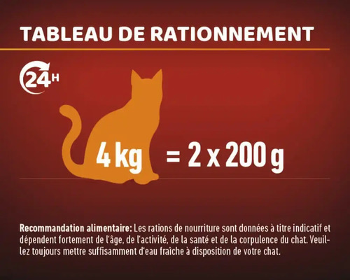 Tableau d''alimentation pour chats avec recommandation de poids