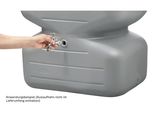 Kunststoff Regentonne mit angebrachtem Wasserhahn als Anwendungsbeispiel