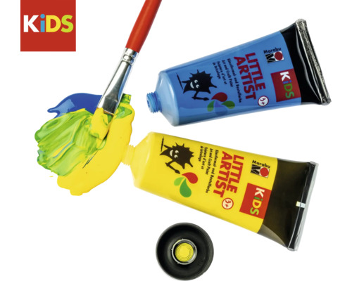 Farbtuben und Pinsel für Kinder