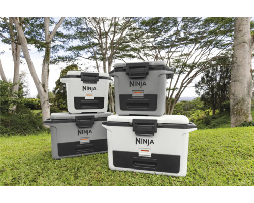 Mehrere Kühlboxen der Marke Ninja im Freien