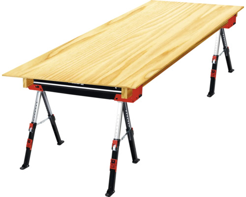 Werkbank mit Holzplatte und verstellbaren Beinen