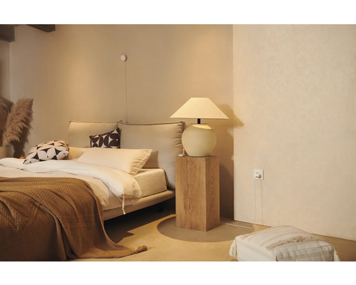 Chambre confortable avec lit, lampe de chevet et éléments décoratifs pour une ambiance détendue.