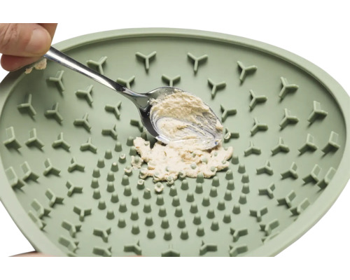 Eine Knoblauchreibe mit Knoblauch und einem Löffel