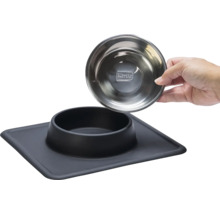 Écuelle Karlie Dex support à écuelle silicone noir env. 26 x 23 x 4,5 cm avec écuelle acier inoxydable, adapté au lave-vaisselle, 350 ml