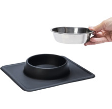Écuelle Karlie Dex support à écuelle silicone noir env. 26 x 23 x 4,5 cm avec écuelle acier inoxydable, adapté au lave-vaisselle, 350 ml