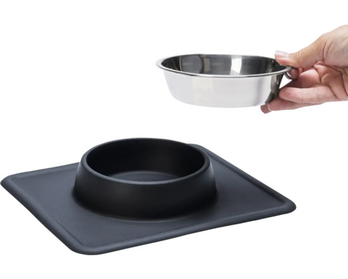 Gamelle en acier inoxydable avec dessous de plat en silicone noir pour animaux de compagnie