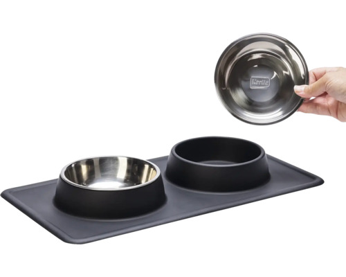 Gamelle double avec récipients en acier inoxydable et logo Karlie