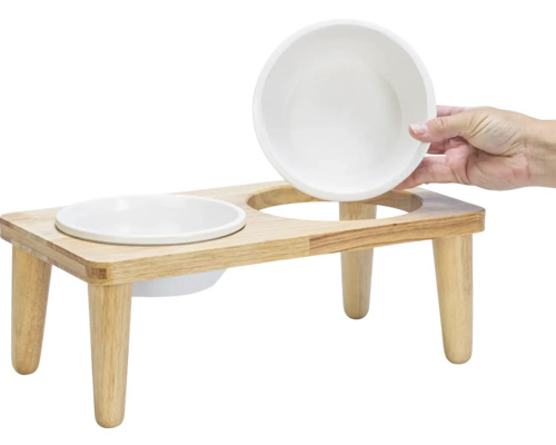 Hundenapfstation aus Holz mit zwei Futternäpfen