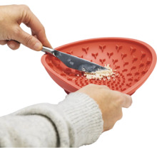 Küchenreibe mit Messer in Händen