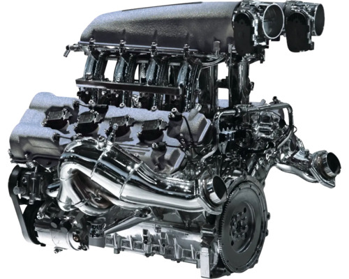Vue détaillée d''un moteur de voiture en métal.