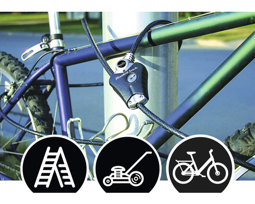 Fahrrad mit Kabelschloss an Pfosten gesichert