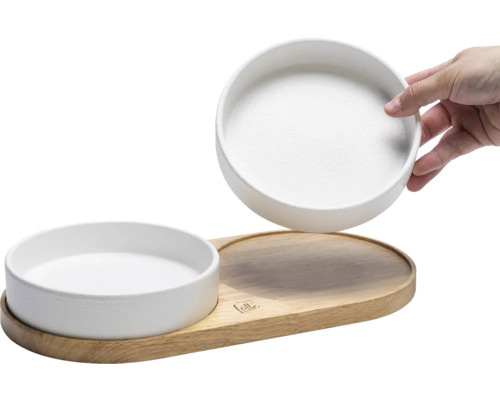 Doppelnapf mit Holzständer und zwei herausnehmbaren Keramiknäpfen