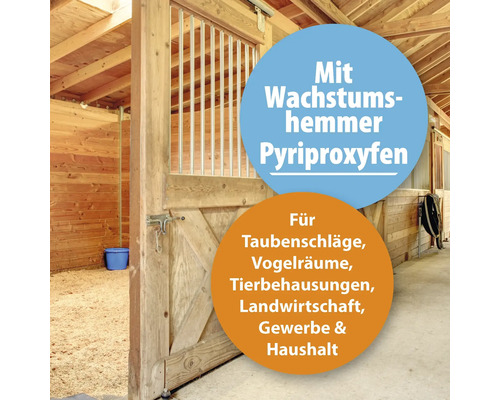 Innenraum eines Stalls mit Hinweis auf Pyriproxyfen als Wachstumshemmer für Taubenschläge, Vogelräume, Tierbehausungen, Landwirtschaft, Gewerbe und Haushalt