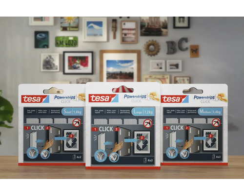 Tesa Powerstrips Click en tailles Small, Medium et Large pour la fixation d''objets