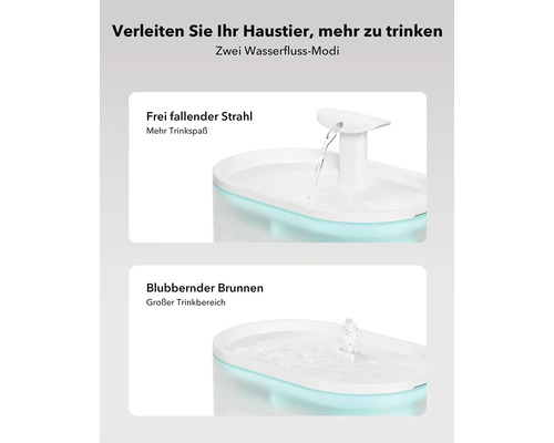 Haustier Trinkbrunnen mit zwei Wasserfluss Modi: freifallender Strahl und blubbernder Brunnen