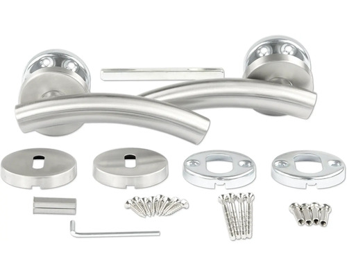 Garniture de poignée de porte en acier inoxydable avec rosettes et matériel de fixation