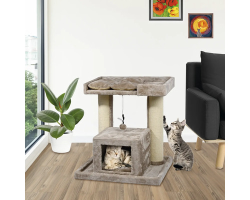 Arbre à chat avec surfaces de couchage, poteaux à gratter et niche pour chat