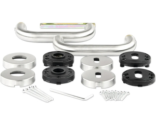 Edelstahl Türdrücker Garnitur mit Rosetten und Befestigungsmaterial