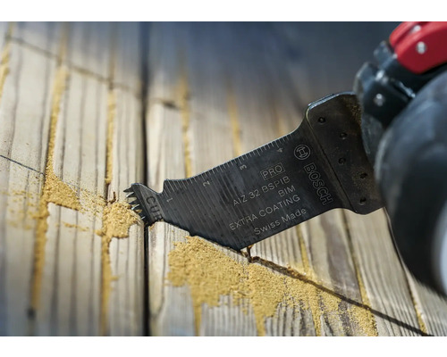 Logo Bosch. Lame de scie plongeante coupant du bois.