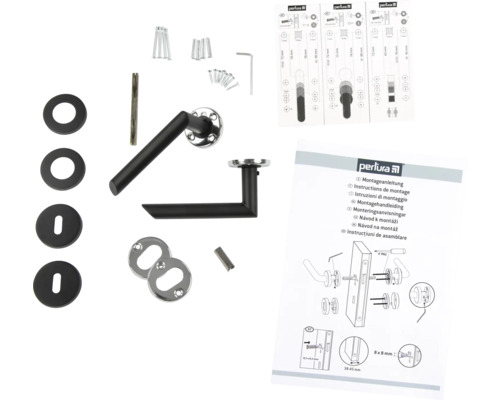 Türklinkengarnitur mit Rosetten, Schrauben und Montageanleitung