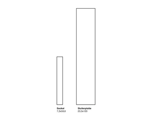 Sockel 7,2x59,6 und Stufenplatte 23,3x120