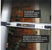 Detailansicht einer Leiter mit Winkelanzeige und Einzelsprossenverriegelung